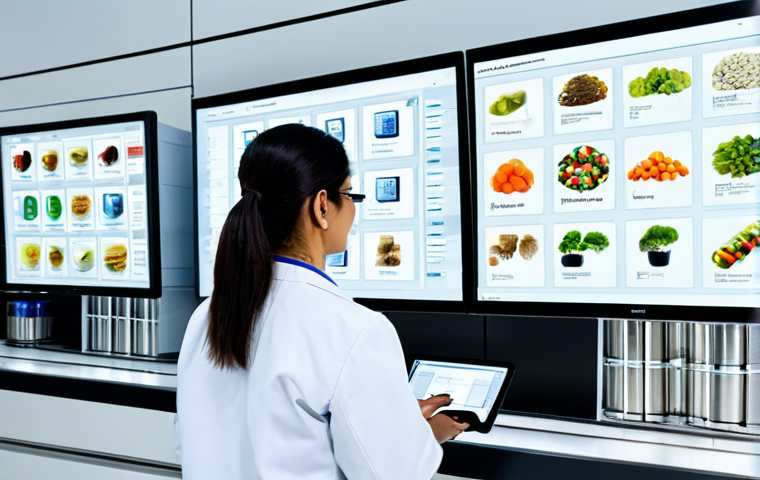 **Prompt 1: The Future of Food Quality Assurance with AI and Blockchain**
A professional food quality expert, a Middle Eastern woman, is shown in a clean, state-of-the-art food safety laboratory. She is wearing a modest, professional lab coat, observing large transparent digital screens displaying complex, dynamic data visualizations. These screens illustrate a secure blockchain traceability system for food products, with real-time AI-powered analysis highlighting quality control points and safe supply chains. The laboratory environment features sleek, modern equipment, bright, sterile lighting, and clean stainless steel surfaces, emphasizing precision and innovation. Her pose is natural and focused, with well-formed hands gesturing towards the data. Perfect anatomy, correct proportions, natural body proportions, proper finger count, fully clothed, modest clothing, appropriate attire, professional dress, safe for work, appropriate content, family-friendly, high quality professional photography, ultra-realistic, detailed, bright lighting.