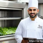 식품 관련 자격증 종류와 활용 - A professional Middle Eastern food safety trainer wearing clean white chef&rsquo;s attire and a neat hairn...